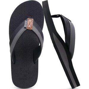 👑Men's Flip Flop Sandal Black Grey Leather Slip On Arch Support Comfortable
